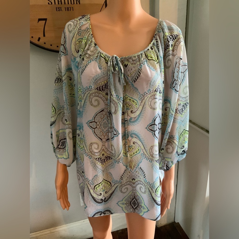 Women's Paisley Print Blouse - Blue and Green